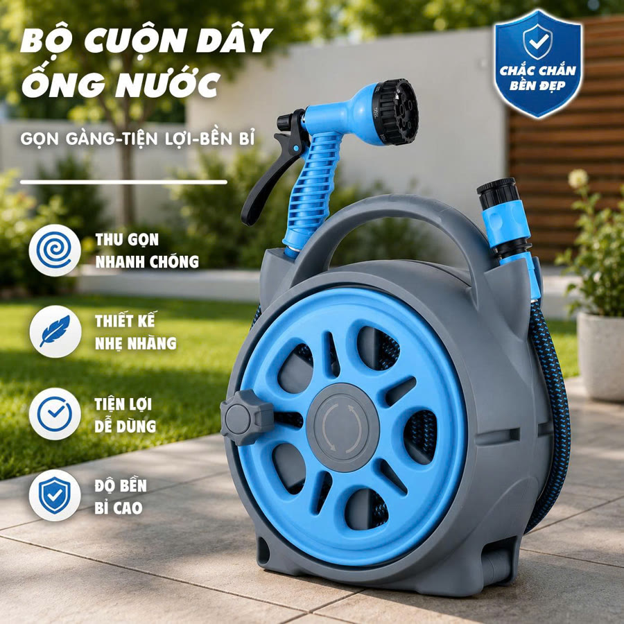 Hộp cuộn kín có tay quay, quai xách và đầu xịt